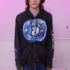 Coraline 15th Anniversary Mineral Wash Zip Up Hoodie Mens Small Black Graphic